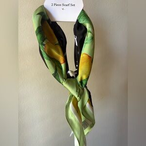 Silky Lemon Print Green and Black Women's Scarf